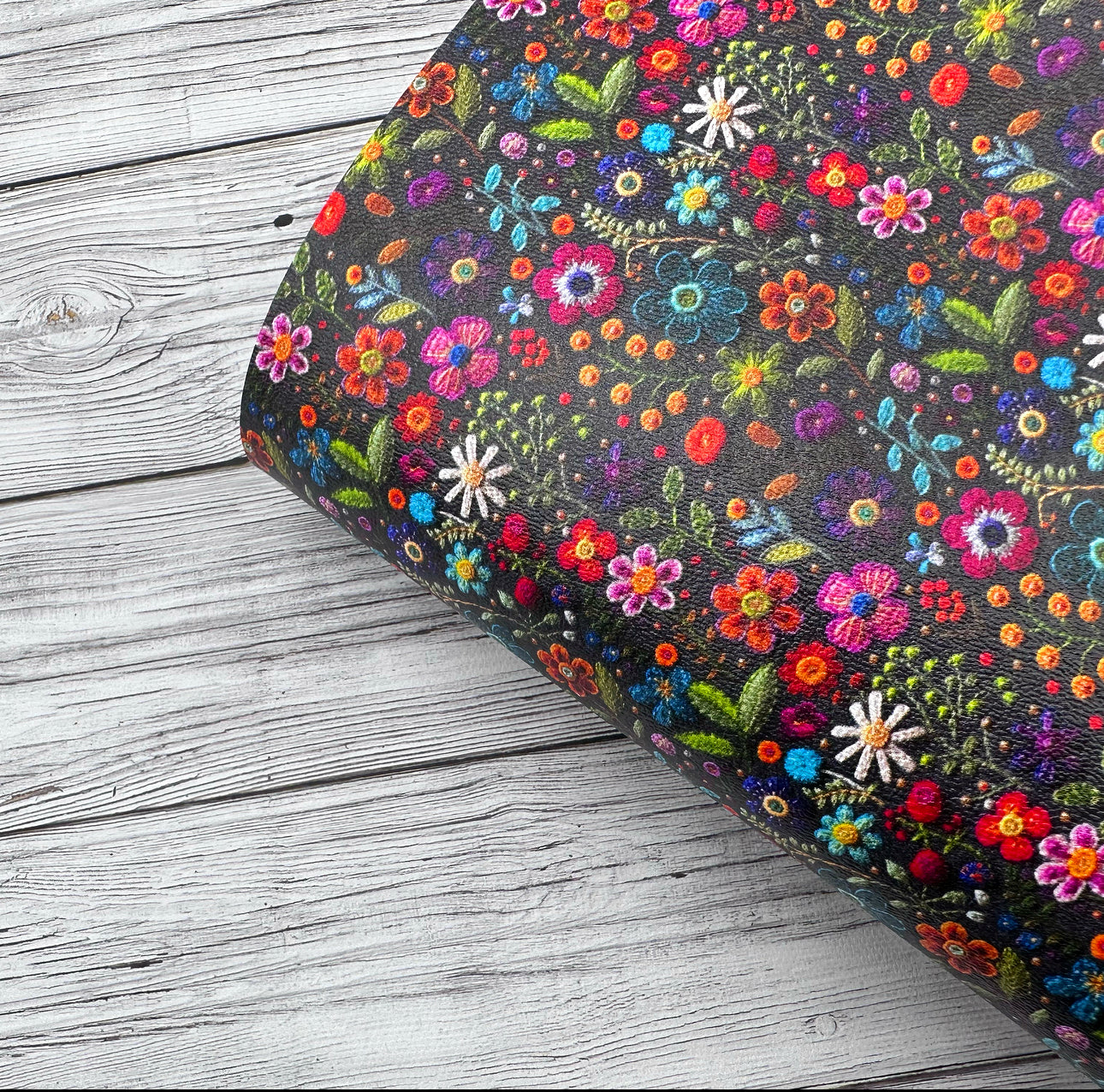 Embroidered Meadow Premium Faux Leather Fabric Sheets - Eliza Henri