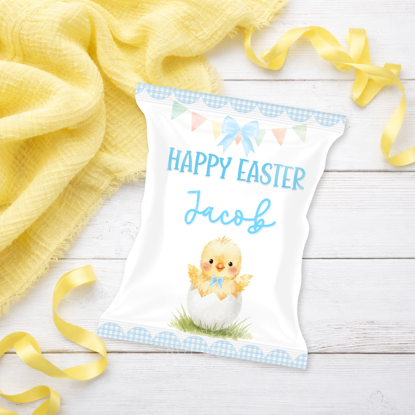 EASTER- DIY TREAT PACKET- EASTER CHICK BLUE GINGHAM - Eliza Henri