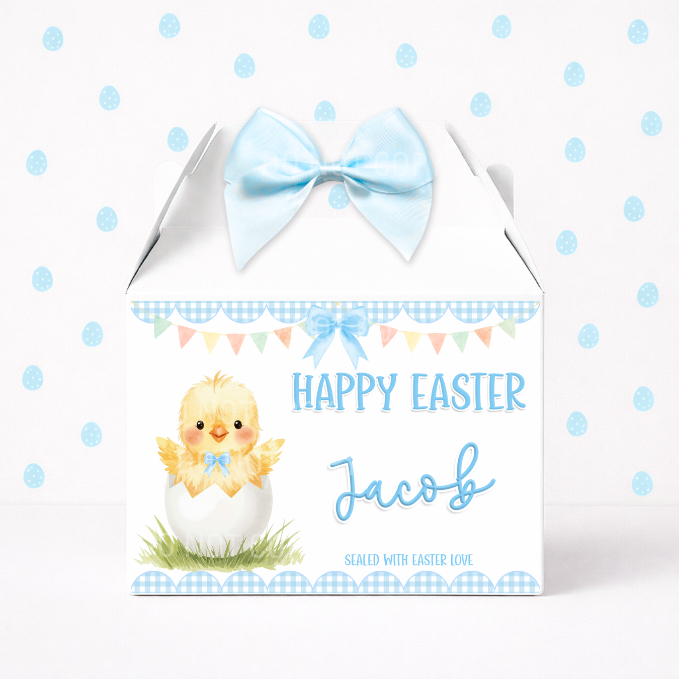 EASTER - EASTER CHICK BLUE GINGHAM - TREAT BOX LABEL - Eliza Henri