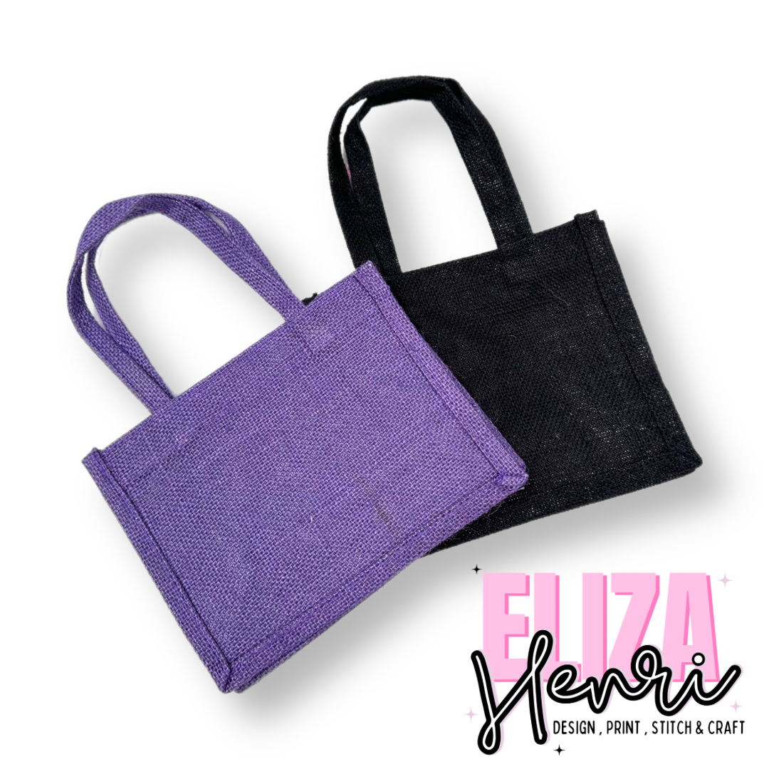 Pink, Black, Purple, Lilac Coloured Mini Jute Gift Bags - Eliza Henri