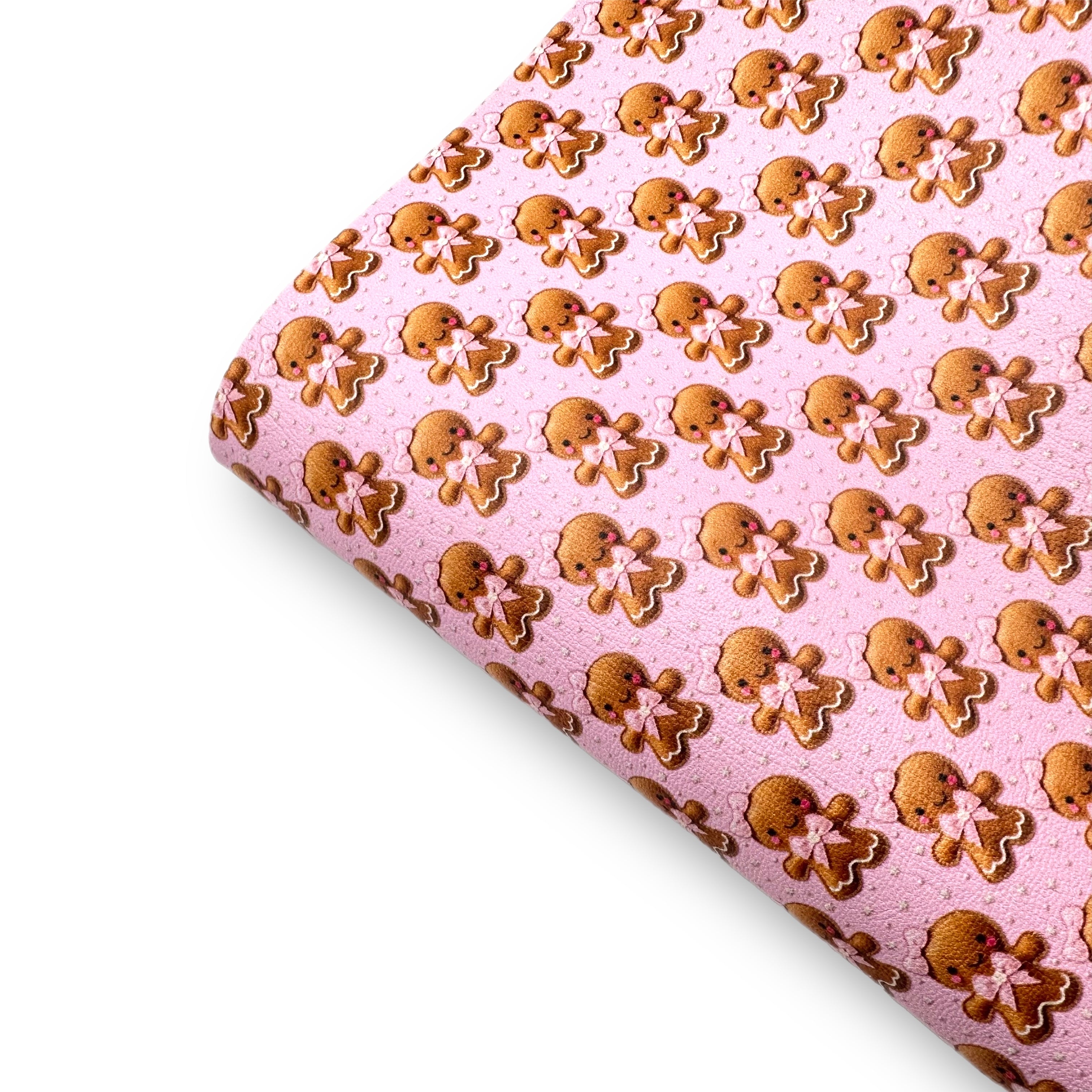 Pink Embroidered Gingerbreads Premium Faux Leather Fabric Sheets - Eliza Henri