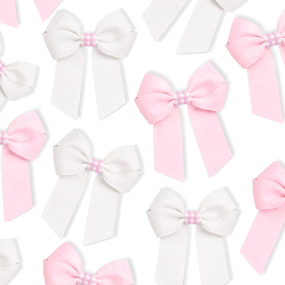 BABY PINK GINGHAM GLITTER GROSGRAIN 4” RIBBON BOW - Eliza Henri