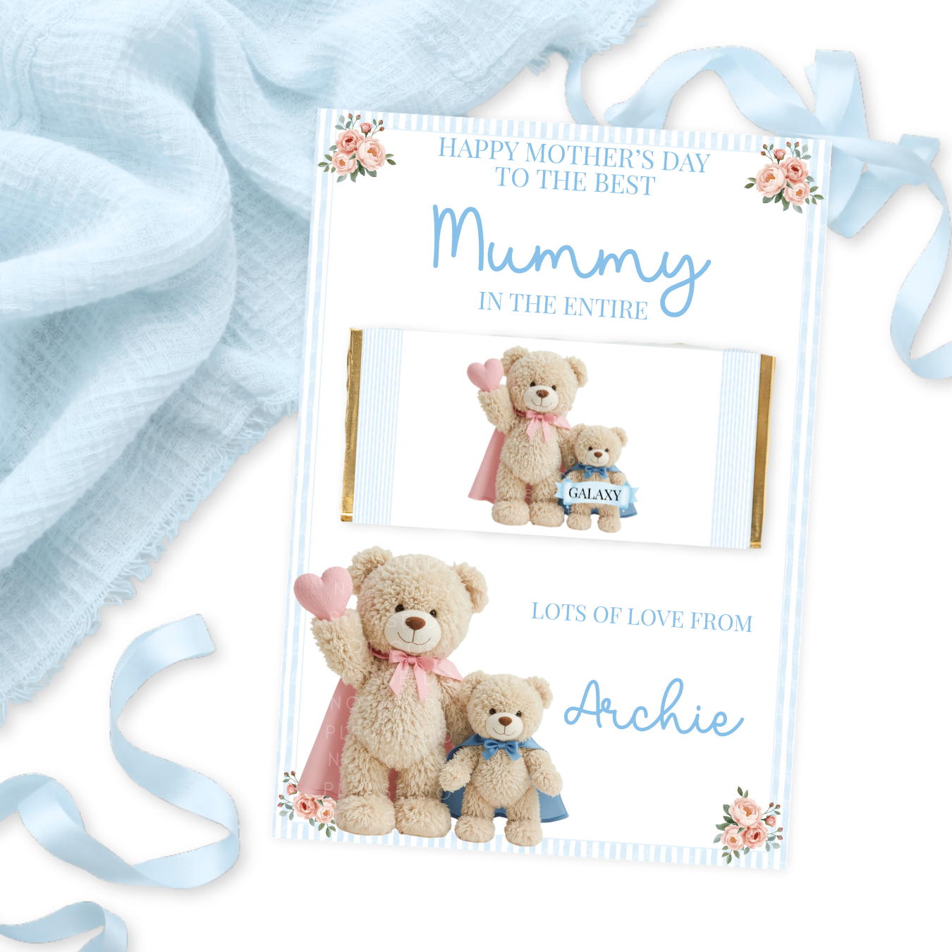 Elza Wrapper MOTHER'S DAY- SUPER MUMMY TEDDY BEAR BLUE V.2- CHOCOLATE WRAPPER ...