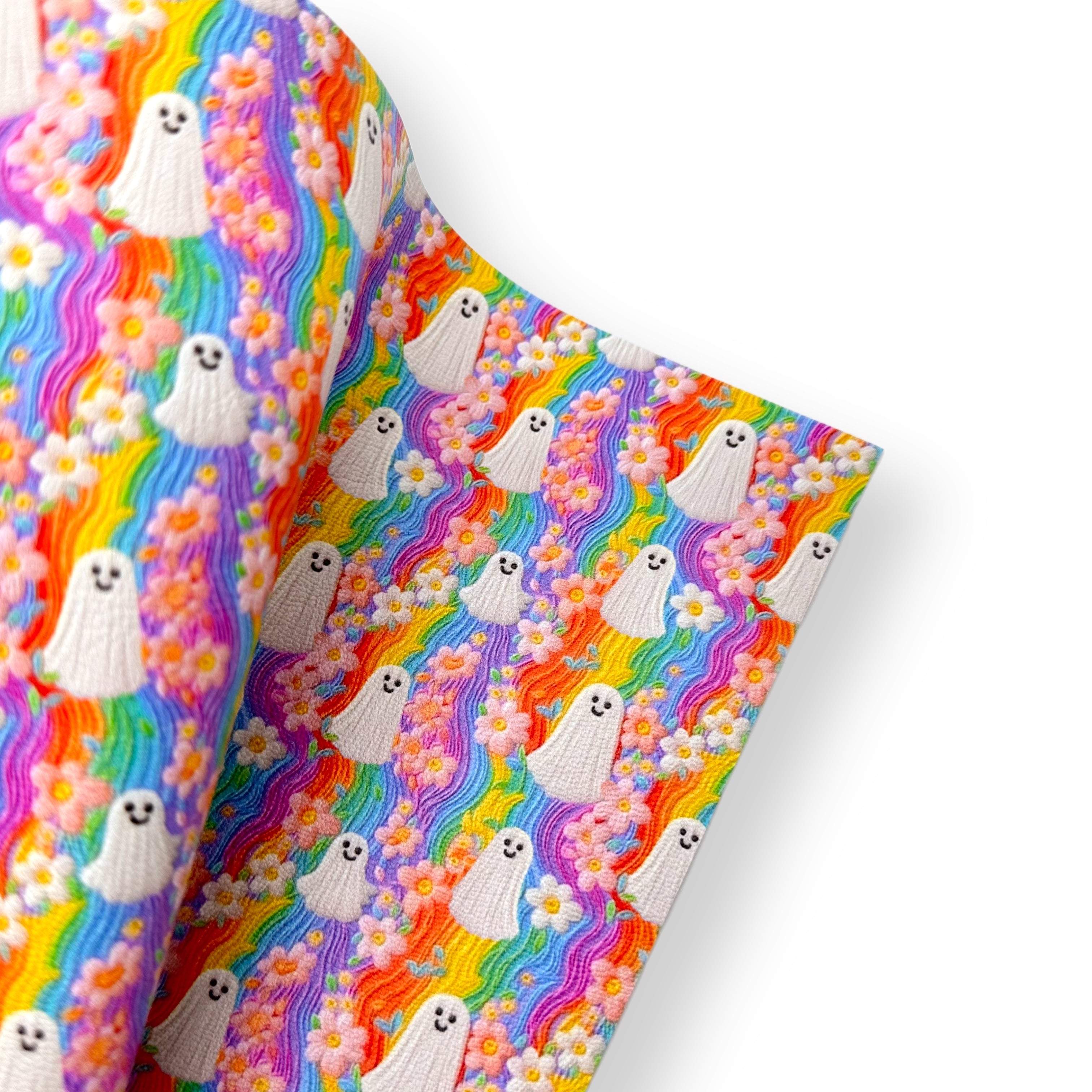 Embroidered Rain-boo ghosties  Premium Faux Leather Fabric Sheets - Eliza Henri