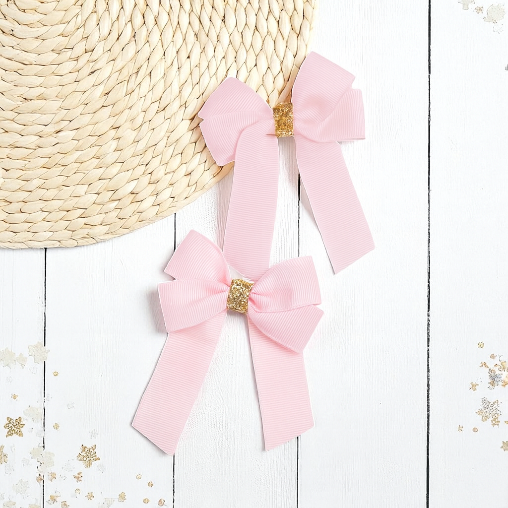 PINK & GOLD GLITTER GROSGRAIN 4” RIBBON BOW - Eliza Henri