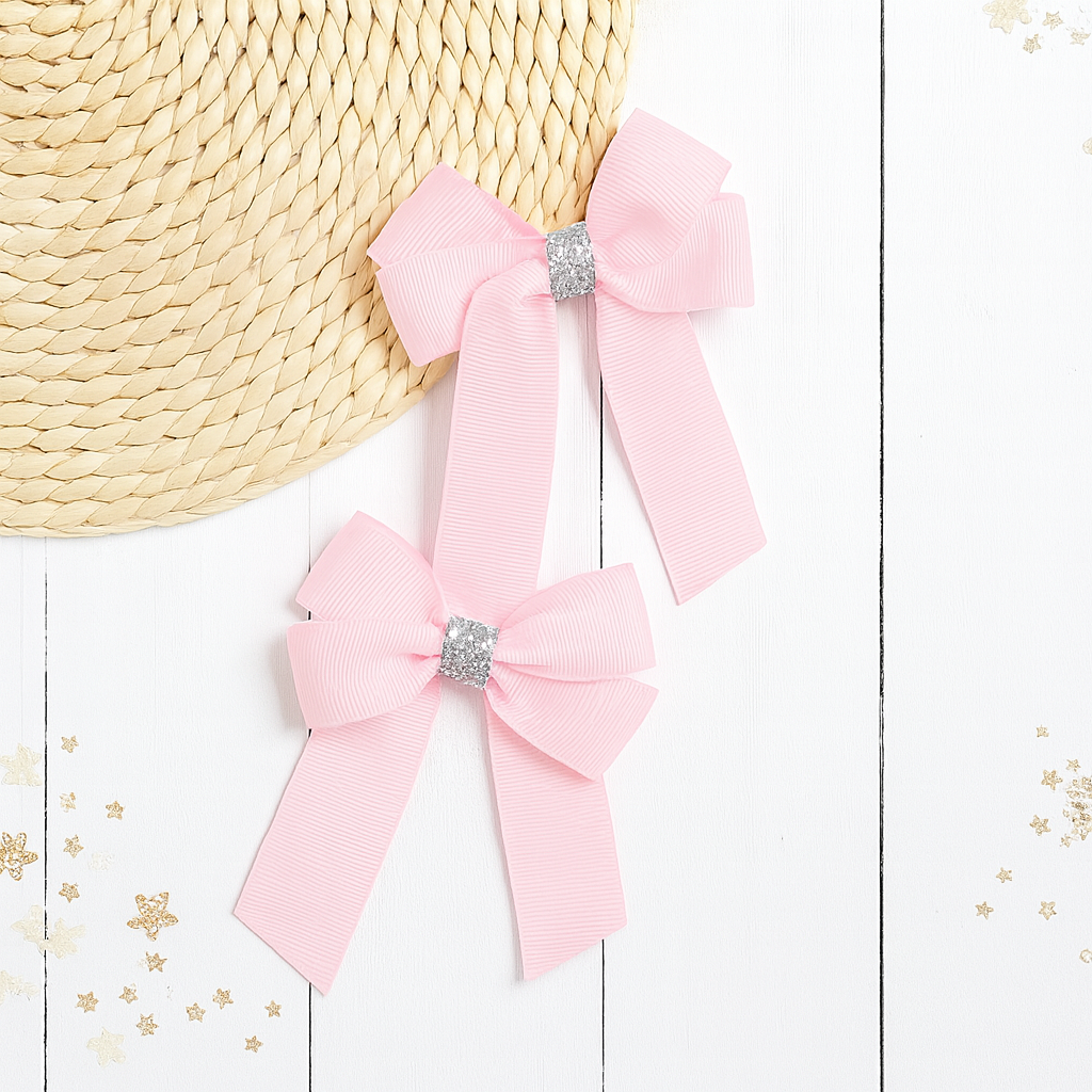 PINK & SILVER GLITTER GROSGRAIN 4” RIBBON BOW - Eliza Henri