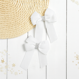 WHITE & SILVER GLITTER GROSGRAIN 4” RIBBON BOW - Eliza Henri
