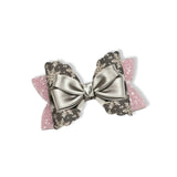 DARK SILVER SNOWFLAKES RIBBON BOWS 3.5” | PRE CUT DIY HAIR BOW LOOPS