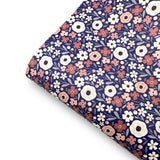 Navy Lovely Florals Premium Faux Leather Fabric Sheets
