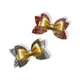 TARTAN GOLD RIBBON BOWS 3.5” | PRE CUT DIY HAIR BOW LOOPS