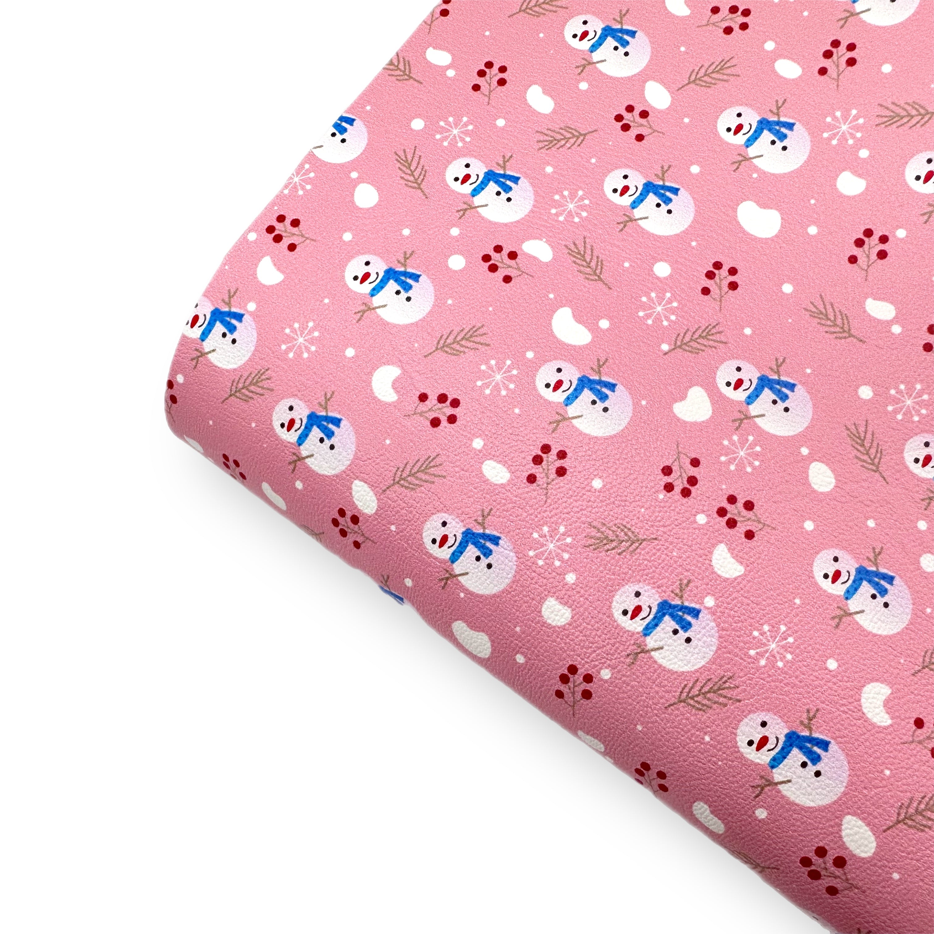 Pink Festive Snowman Premium Faux Leather Fabric Sheets - Eliza Henri