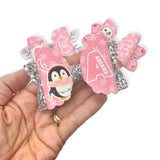 PINK WINTER FRIENDS PERSONALISED BOWS 3.5” | PRE CUT DIY HAIR BOW LOOPS