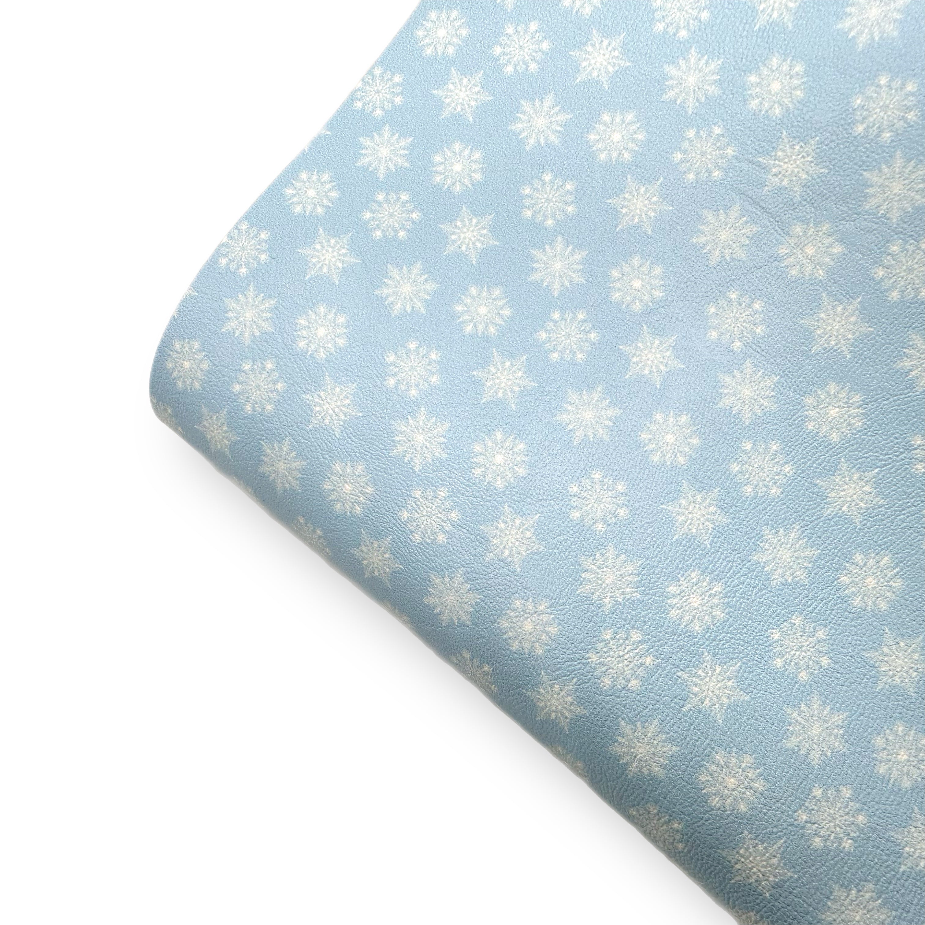 Soft Blue Snowflakes Premium Faux Leather Fabric Sheets - Eliza Henri
