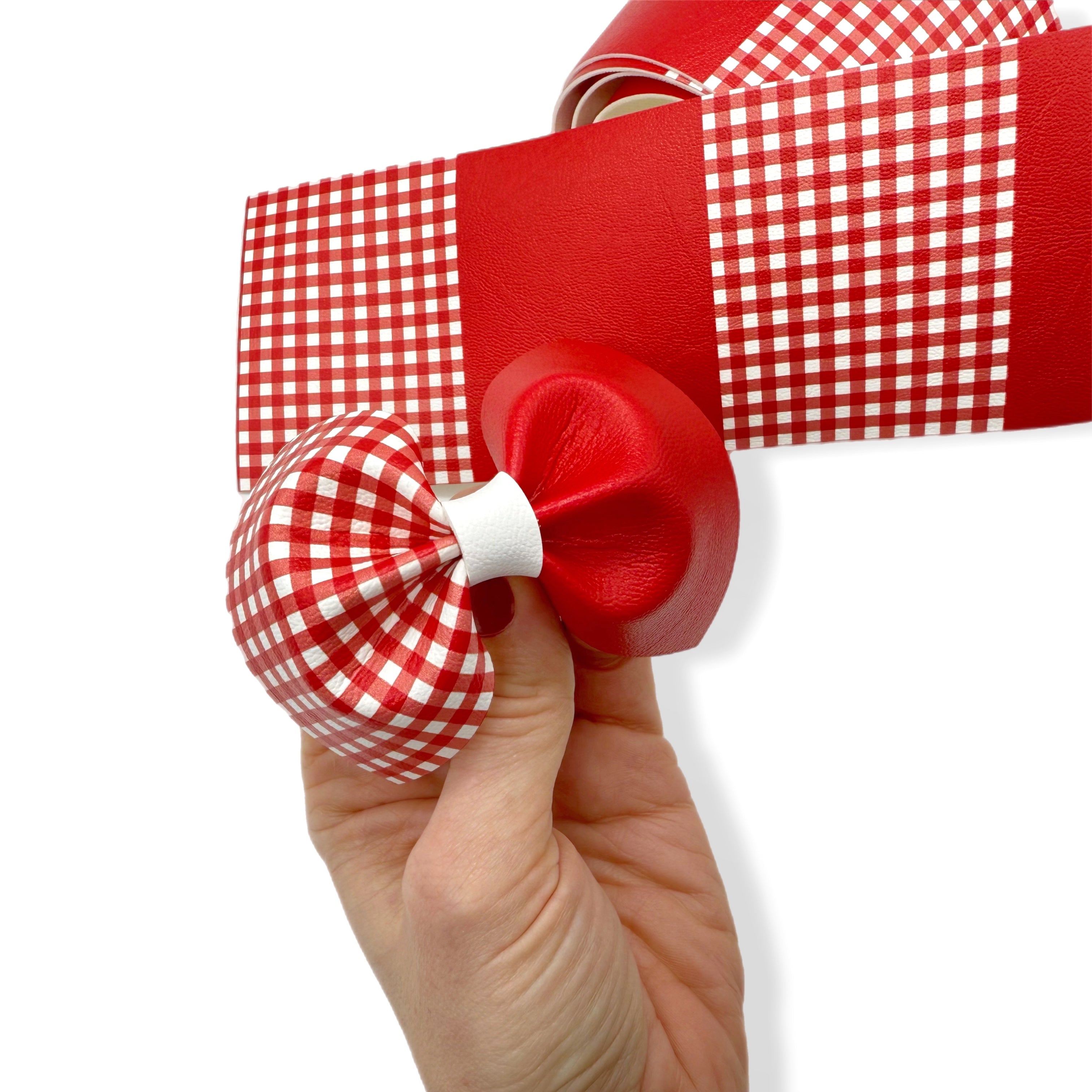 School Gingham Half Half ‘Easy Peasy’ Faux Leather Mega Bow Strips - Eliza Henri
