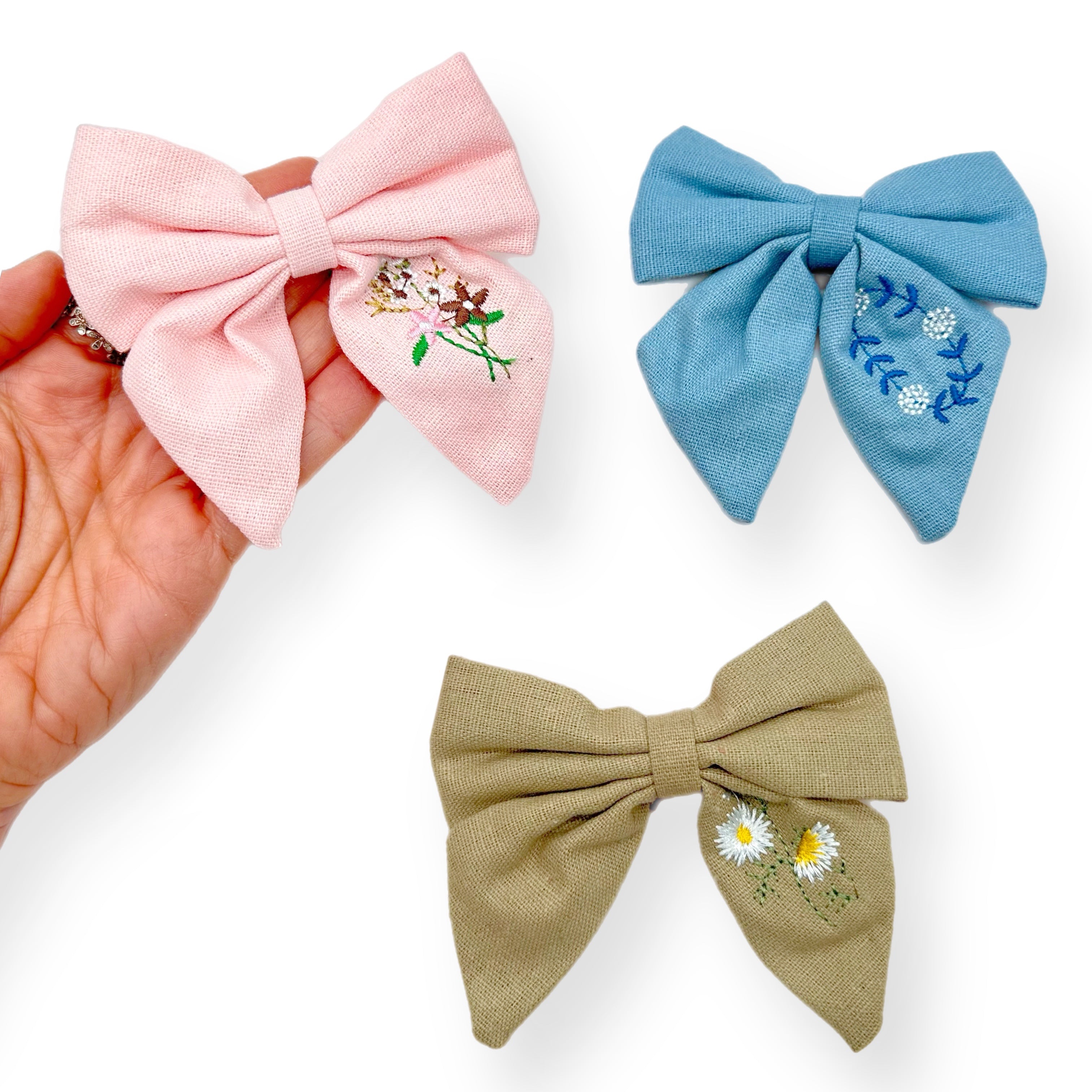 Linen Embroidered Sailor Bows - Eliza Henri