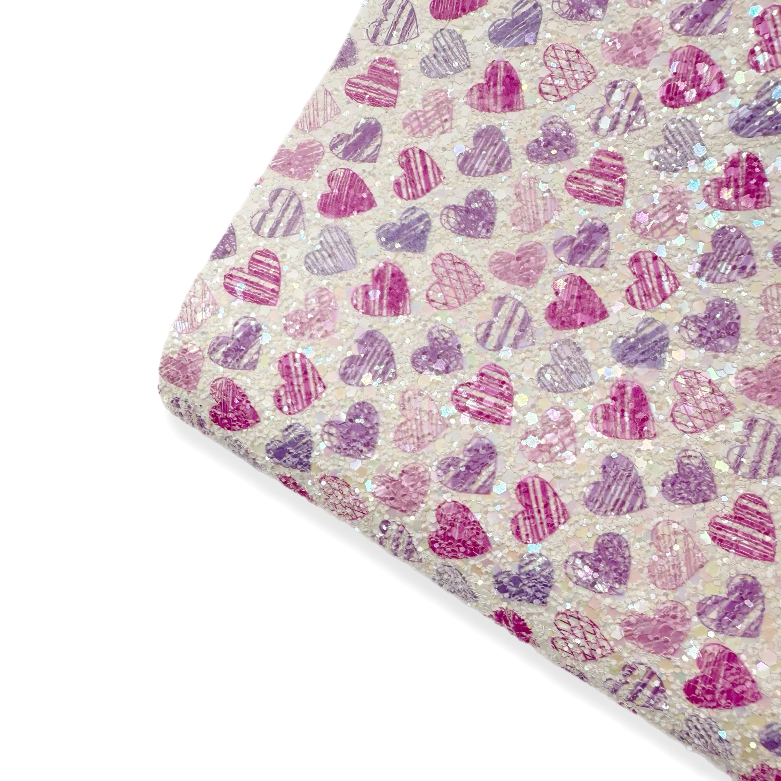 PINK & LILAC DOODLE HEARTS CHUNKY GLITTER FABRIC - Eliza Henri