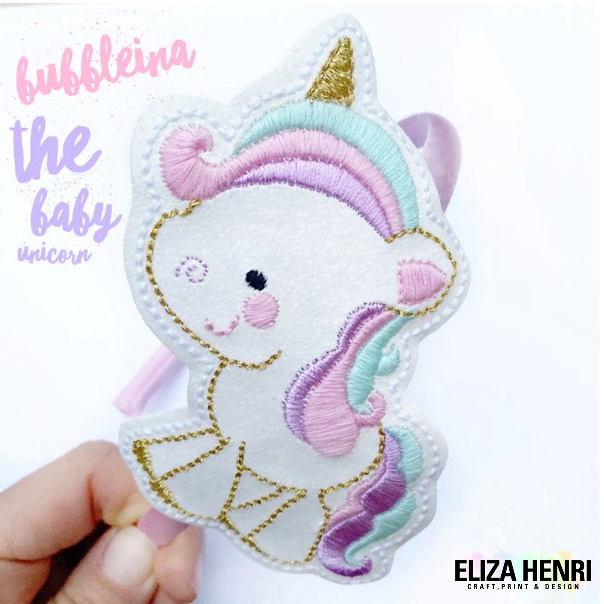 Bubbleina the Baby Unicorn Glittery Headband Slider Felties- - Eliza Henri