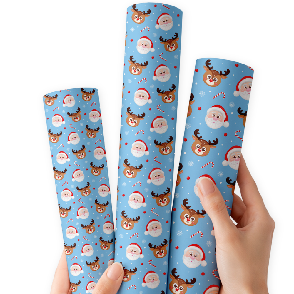 Santa & his Sidekick- Blue | Premium Faux Leather Fabric