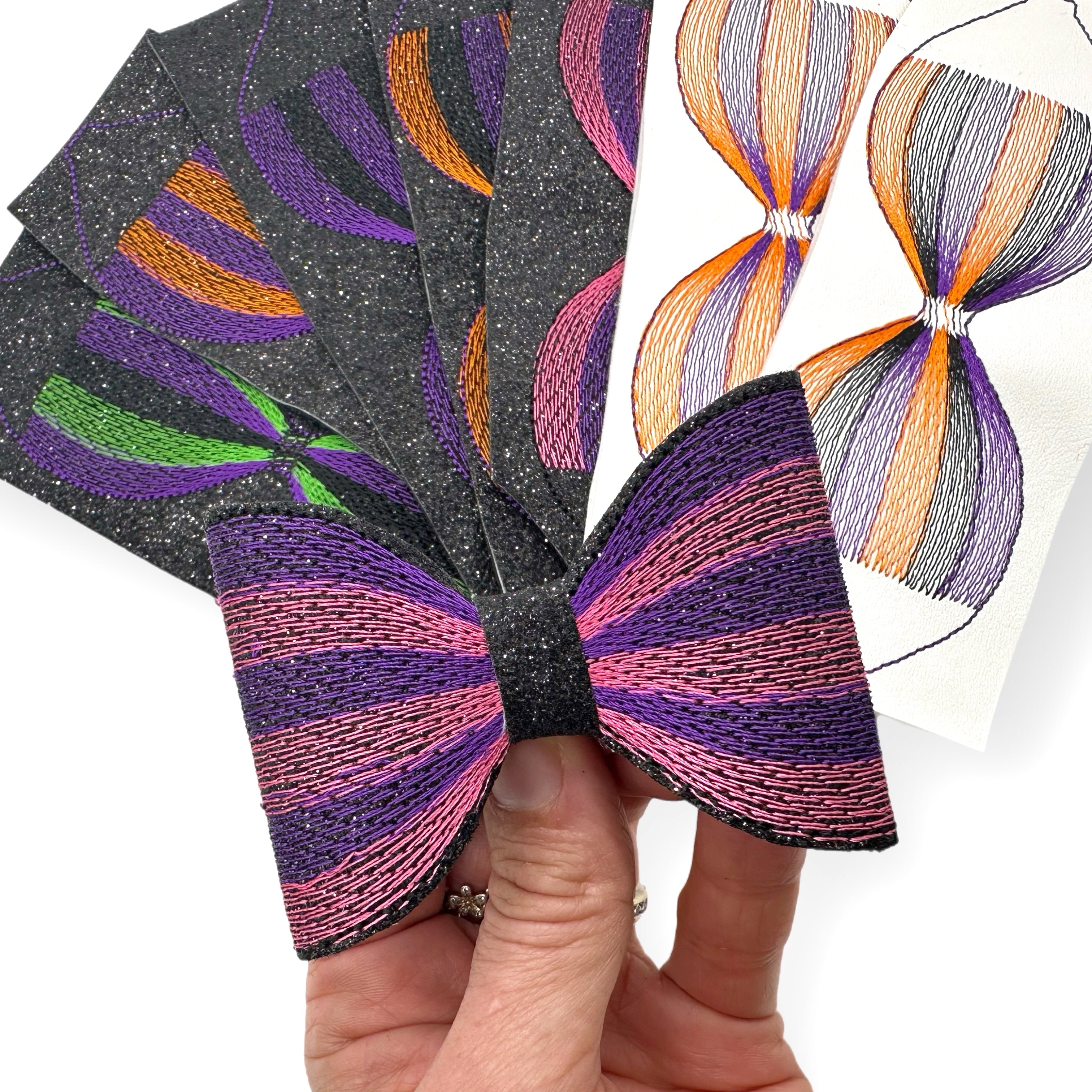 DIY Fold your own Halloween Doodle Stitched Embroidered Bow - Eliza Henri