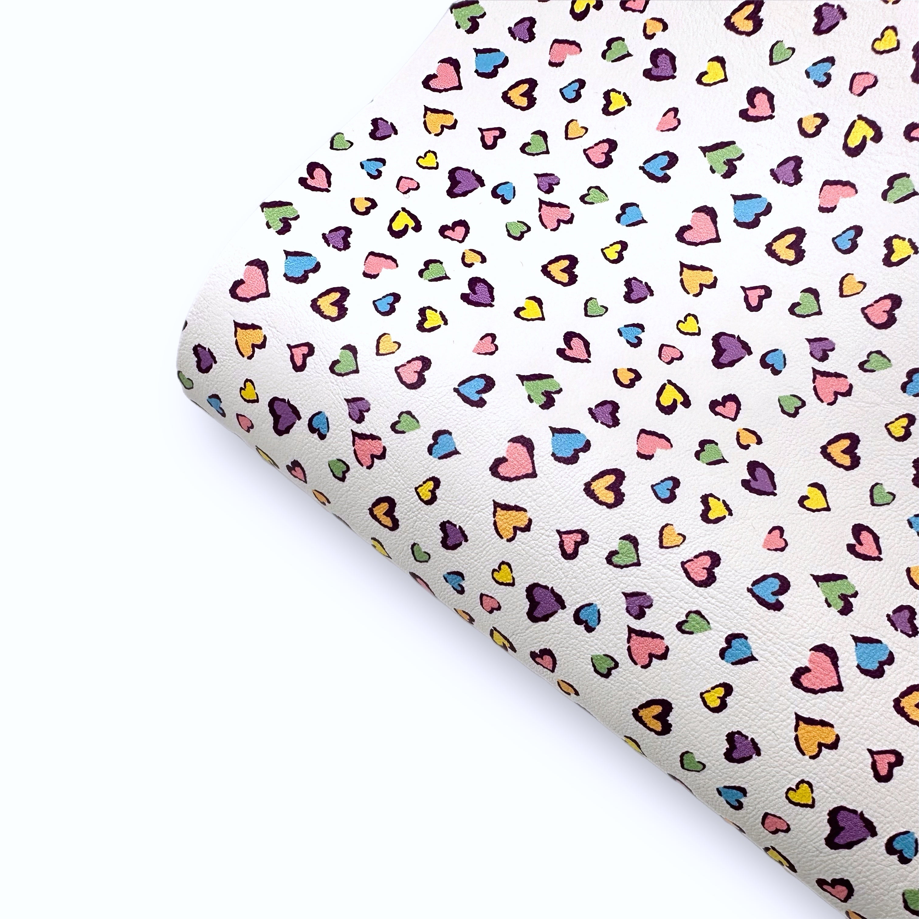 Rainbow Love Heart Leopard Premium Faux Leather Fabric - Eliza Henri
