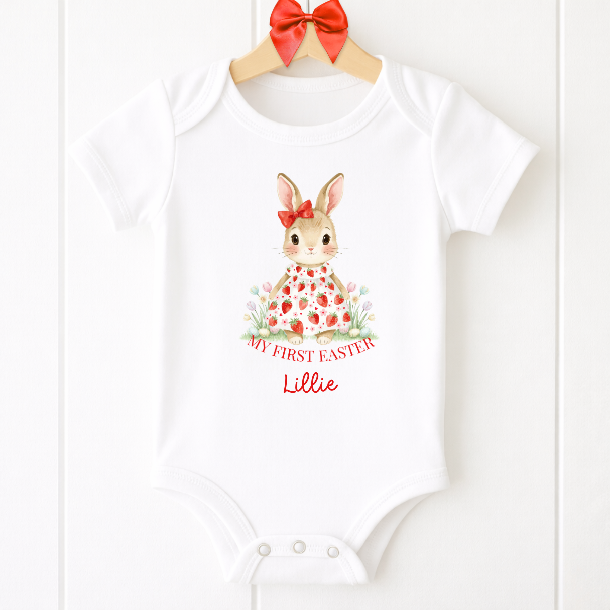 DTF TRANSFER - STRAWBERRY BUNNY- MY FIRST EASTER - Eliza Henri