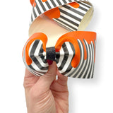 Orange Slime on Black White Mono Stripes Faux Leather Mega Bow Strips