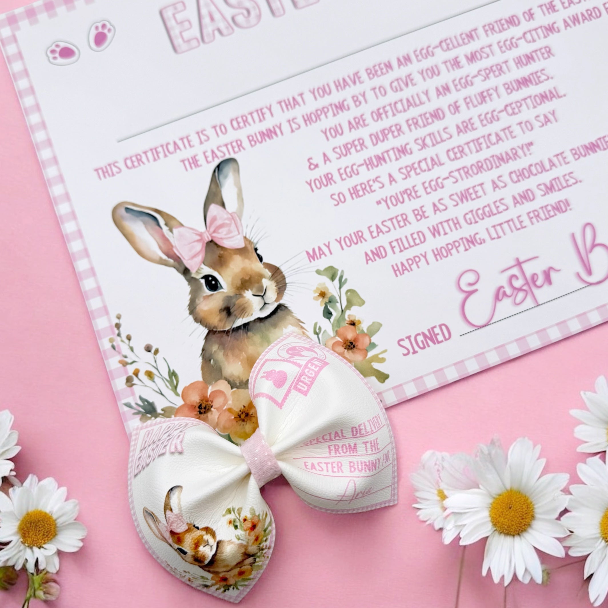 PINK PERSONALISED EASTER BUNNY LETTER FAUX LEATHER DIY PINCH HAIR BOWS - Eliza Henri