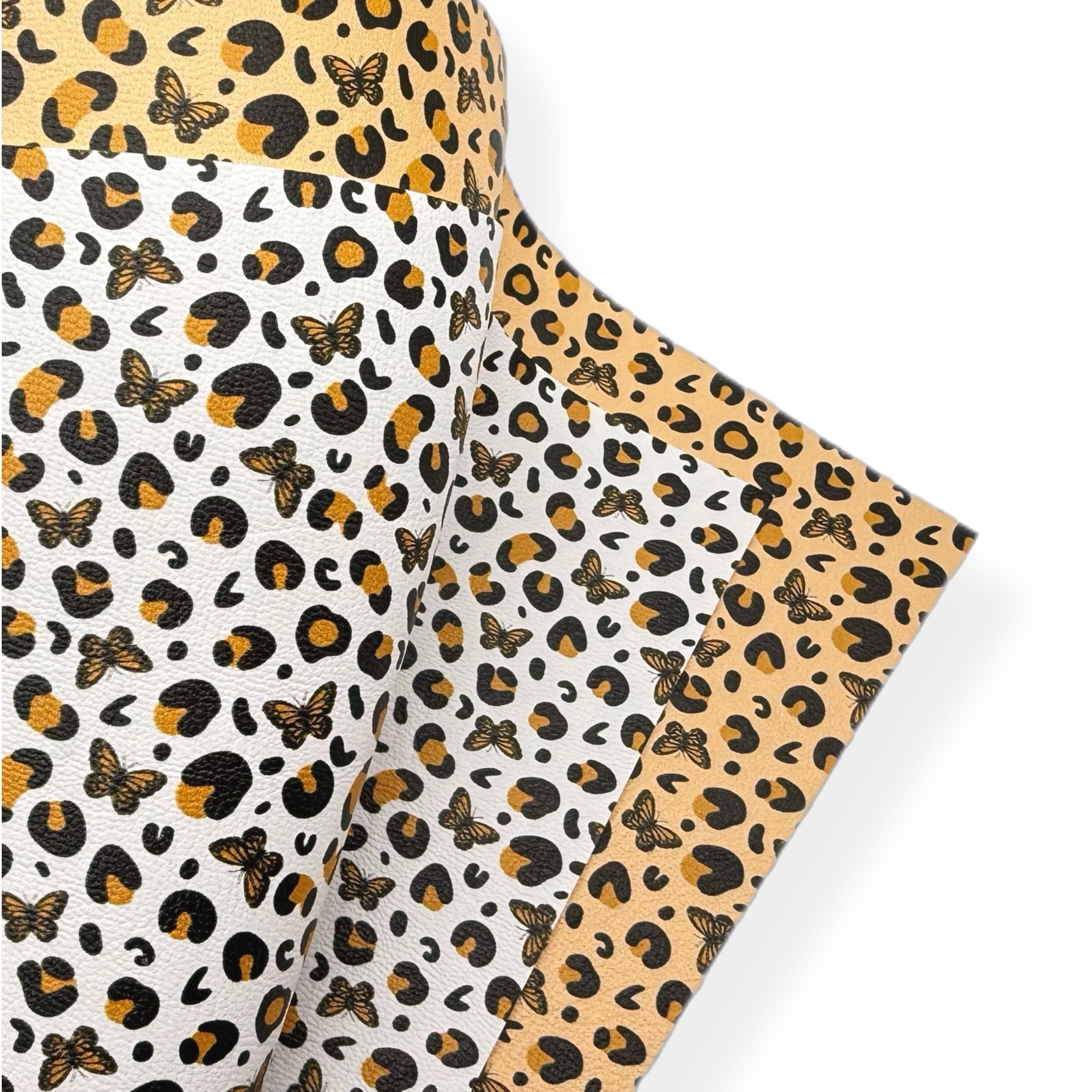 BROWN BUTTERFLY LEOPARD PREMIUM FAUX LEATHER FABRICS - Eliza Henri