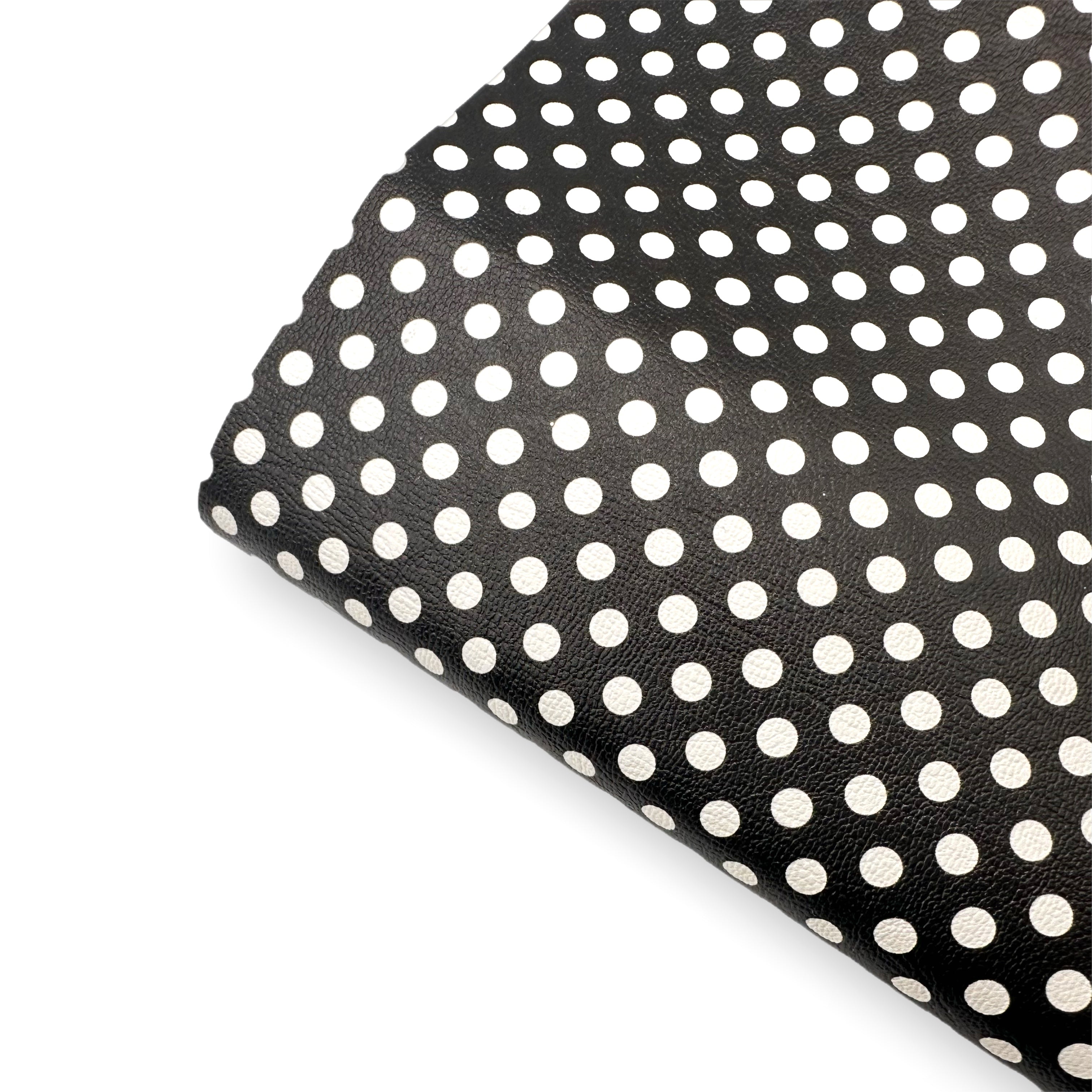 White on Black Polka Dots Premium Faux Leather Fabric - Eliza Henri