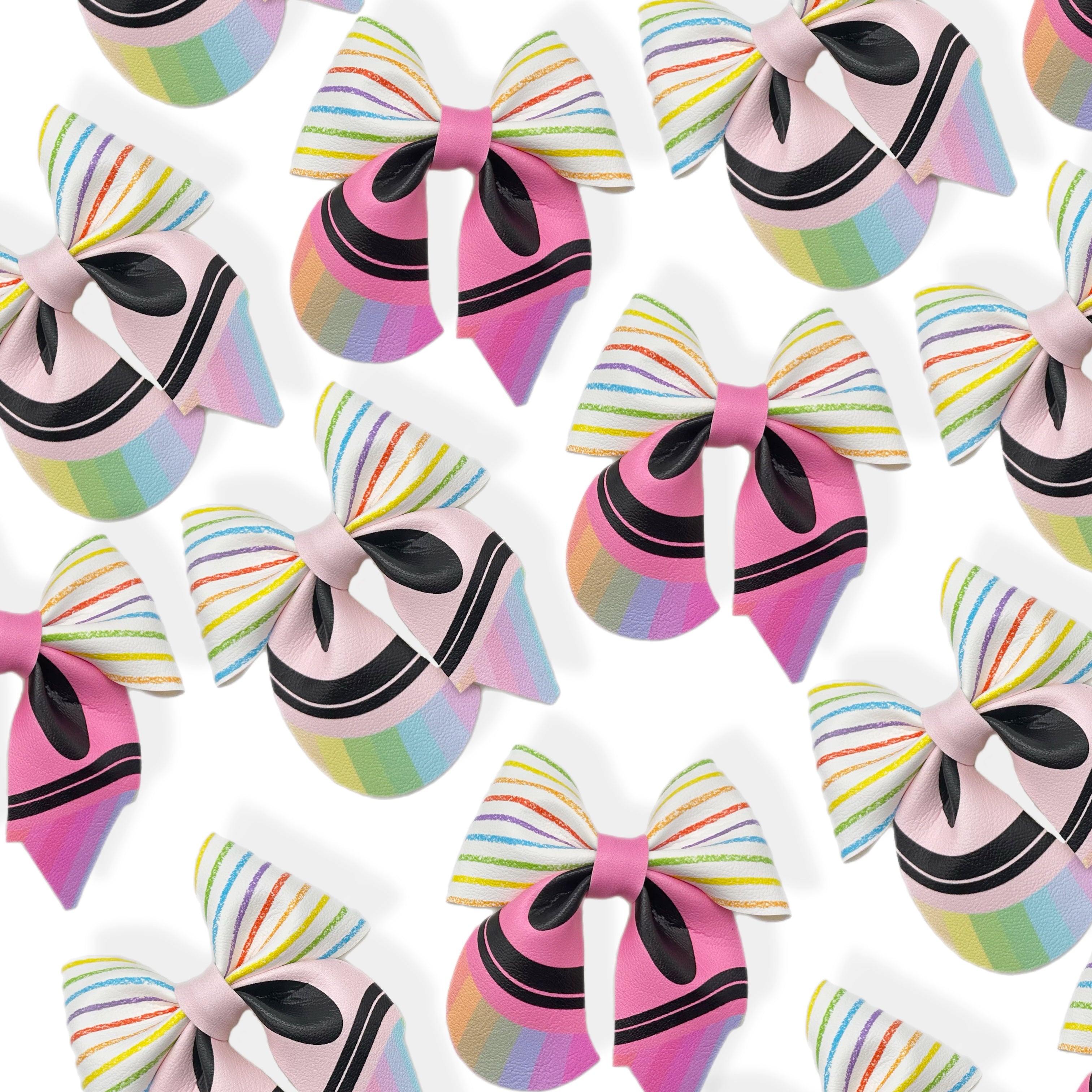 Rainbow Crayon Party Pinch Bows Faux Leather DIY Cut Out Fabric Sheet Kit - Eliza Henri