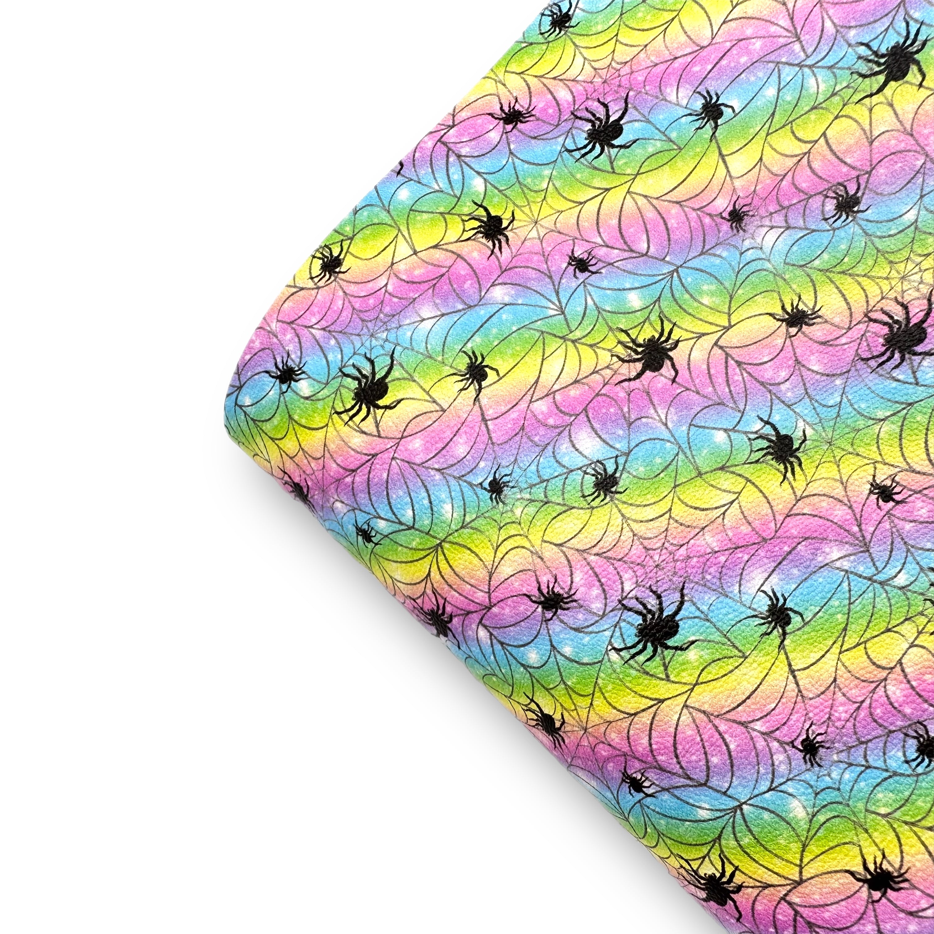 Pastel Rainbow Spider Webs Premium Faux Leather Fabric Sheets - Eliza Henri