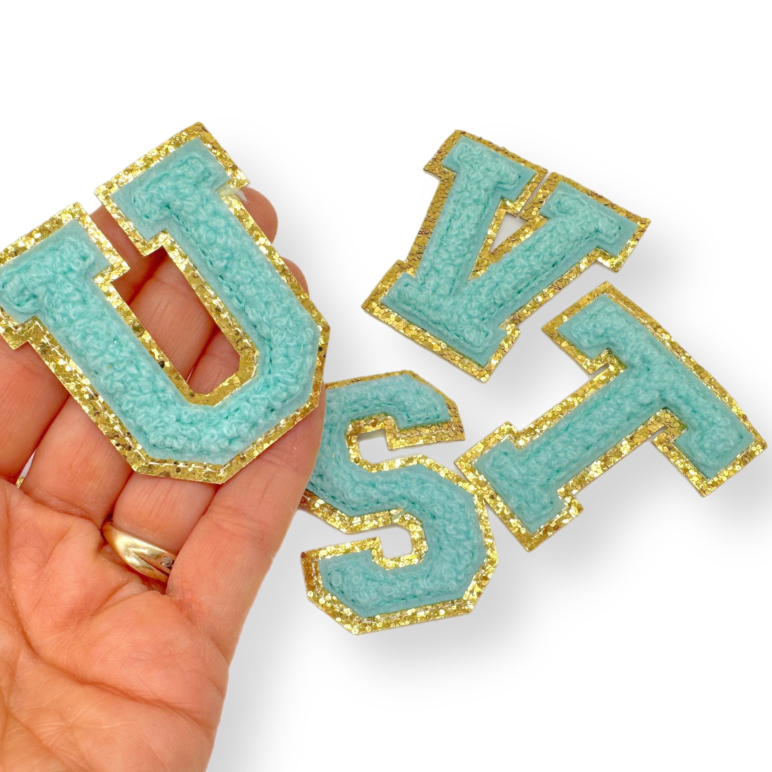 Aqua Letters Chenille Patches - Eliza Henri