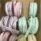 JOBLOT 11 ROLLS of 25m approx- Luxury Pre-folded pastel Bias Binding with lace trim 12mm