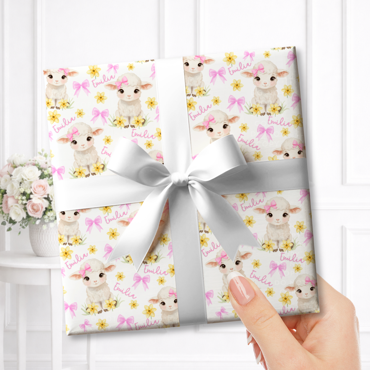 LITTLE BOW LAMB WRAPPING PAPER- PERSONALISED OPTIONS - Eliza Henri