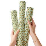 PASTEL GREEN GOLDEN BUNNIES | PREMIUM FAUX LEATHER FABRIC