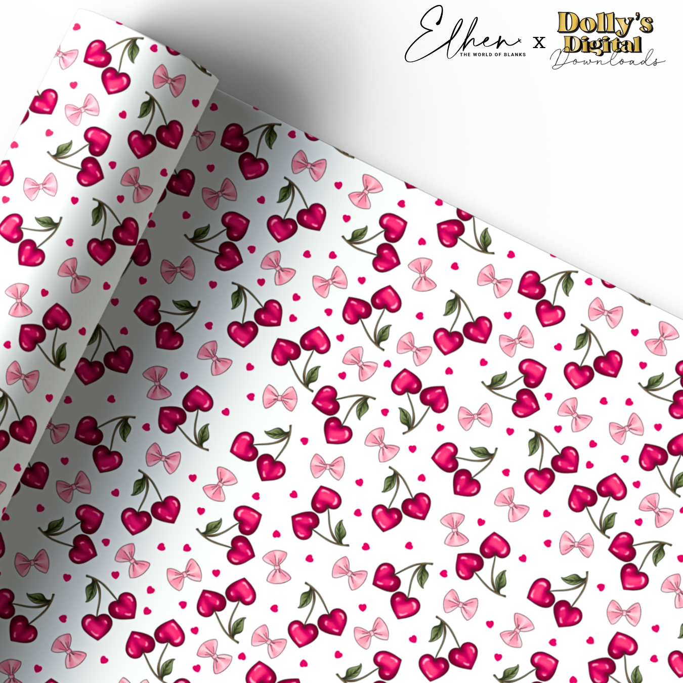 WHITE CHERRIES & BOWS | PREMIUM LEATHERETTE FABRIC - Eliza Henri