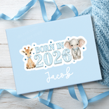 BABY - BLUE SAFARI BORN IN 2026- UV PRINTED MAGNETIC BOX TOPPER - Eliza Henri