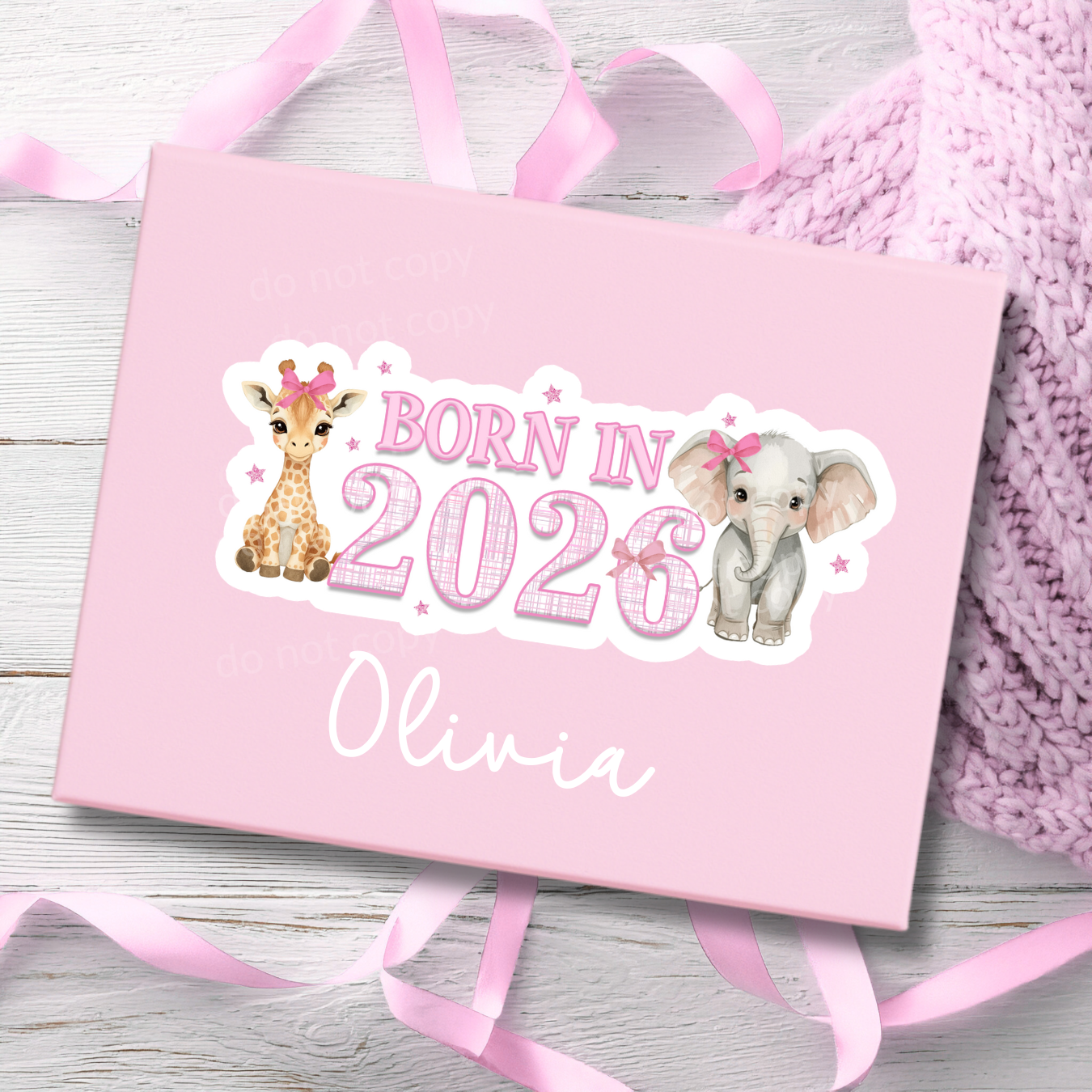 BABY - PINK SAFARI BORN IN 2026- UV PRINTED MAGNETIC BOX TOPPER - Eliza Henri
