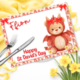 ST DAVID'S DAY- DRAGON BEAR WITH BOWS- PREMIUM LEATHERETTE PLACEMAT - Eliza Henri