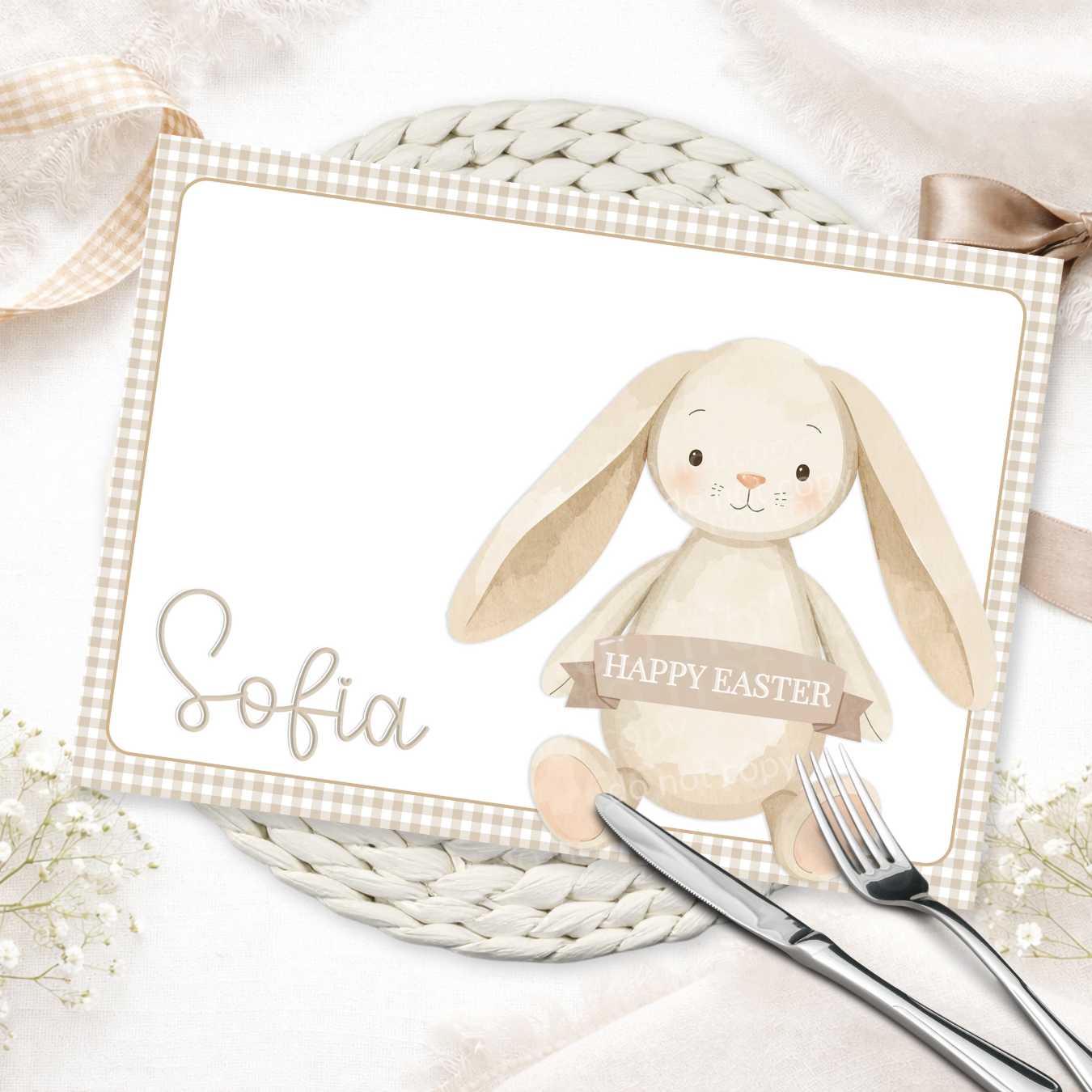 EASTER- NEUTRAL BUNNY- PREMIUM LEATHERETTE PLACEMAT - Eliza Henri
