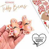 RED NOSE TEDDY BEAR | FAUX LEATHER FABRIC DIY HAIR BOW LOOPS- CUTOUT SHEETS
