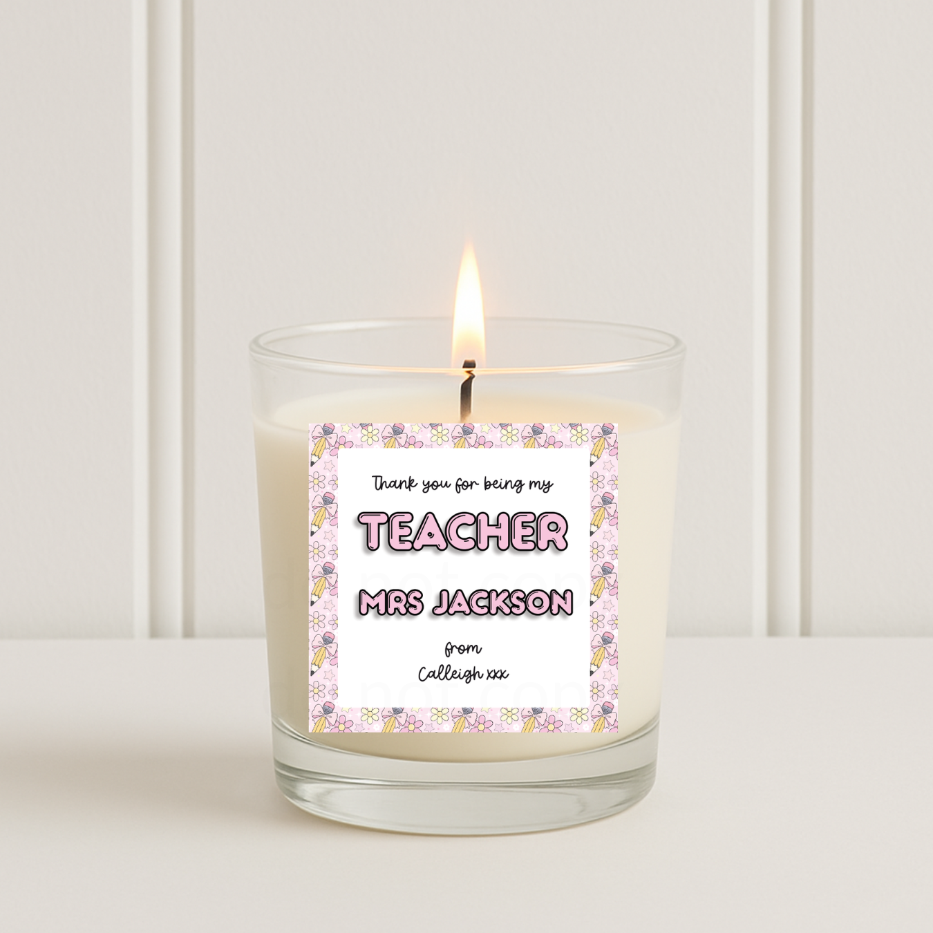 PERSONALISED PINK BOW PENCILS | CANDLE SOLVENT STICKERS - Eliza Henri