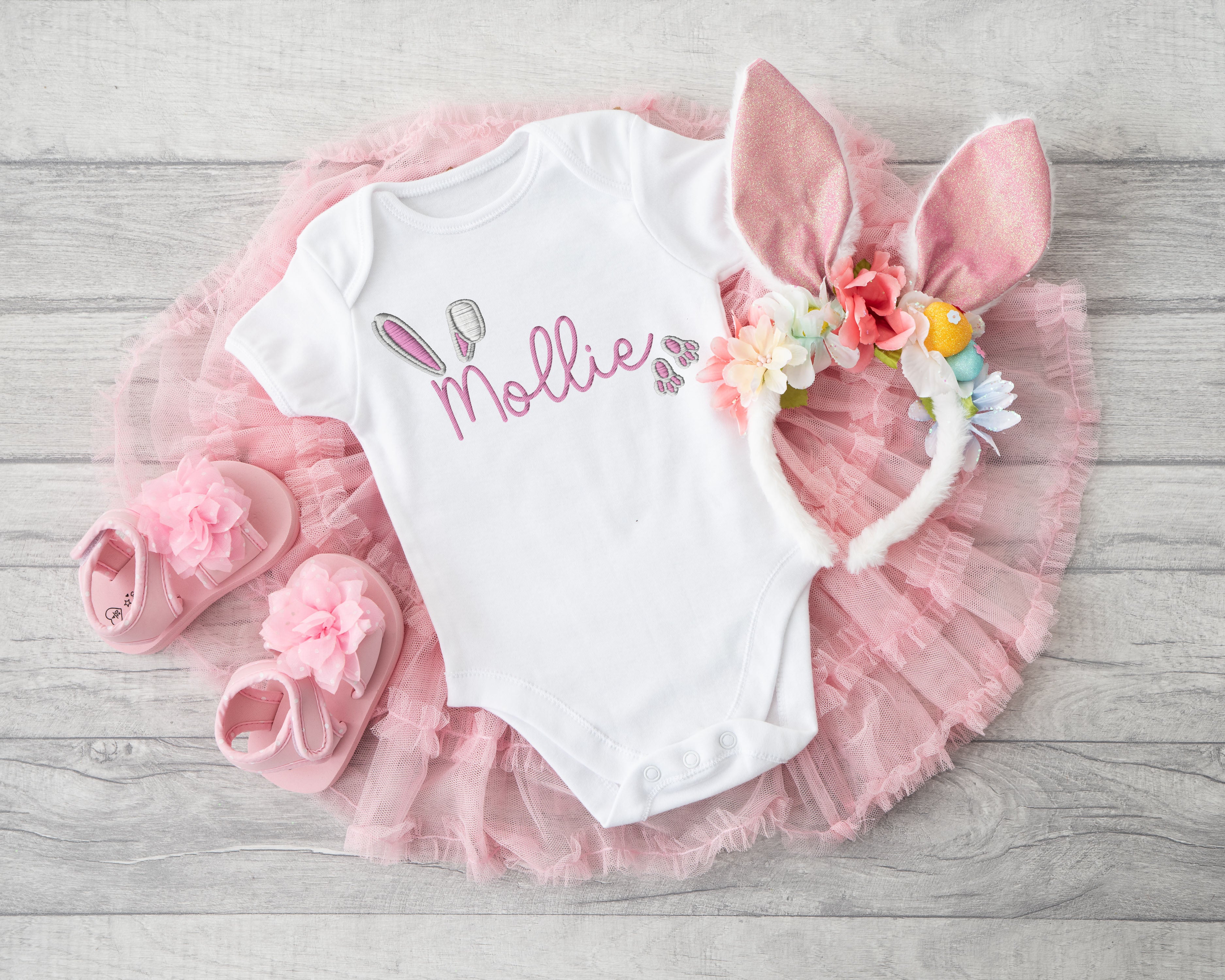 CUSTOM DTF TRANSFER - BUNNY EARS PINK- EMBROIDERY EFFECT - Eliza Henri
