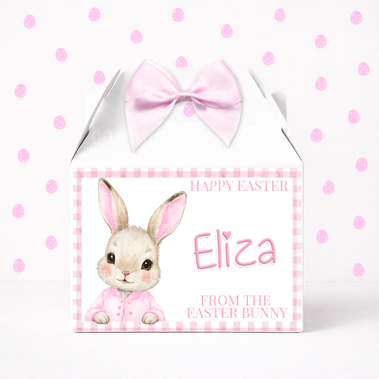 EASTER - PINK BUNNY GINGHAM - TREAT BOX LABEL - Eliza Henri