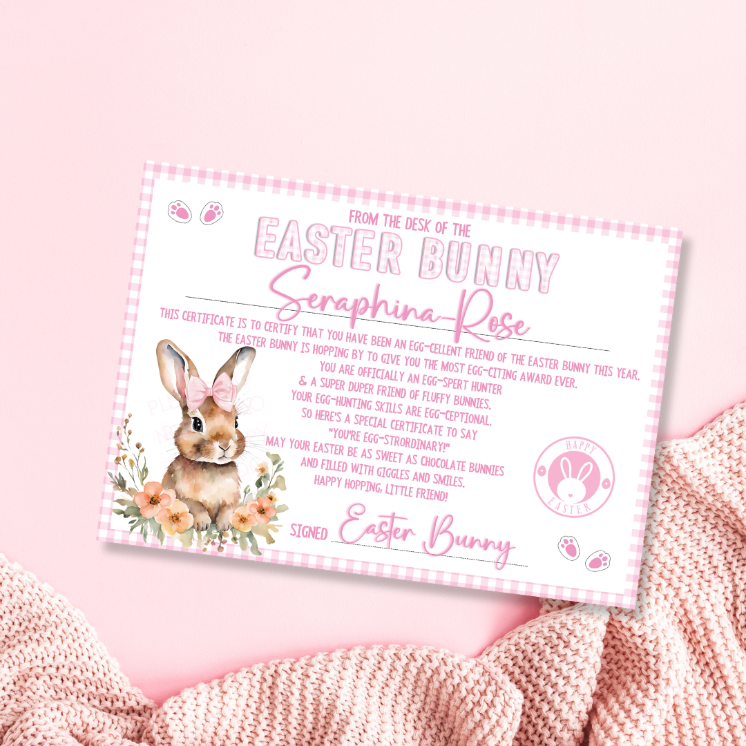 EASTER BUNNY PINK LANDSCAPE CERTIFICATE- PREMIUM CARD - Eliza Henri
