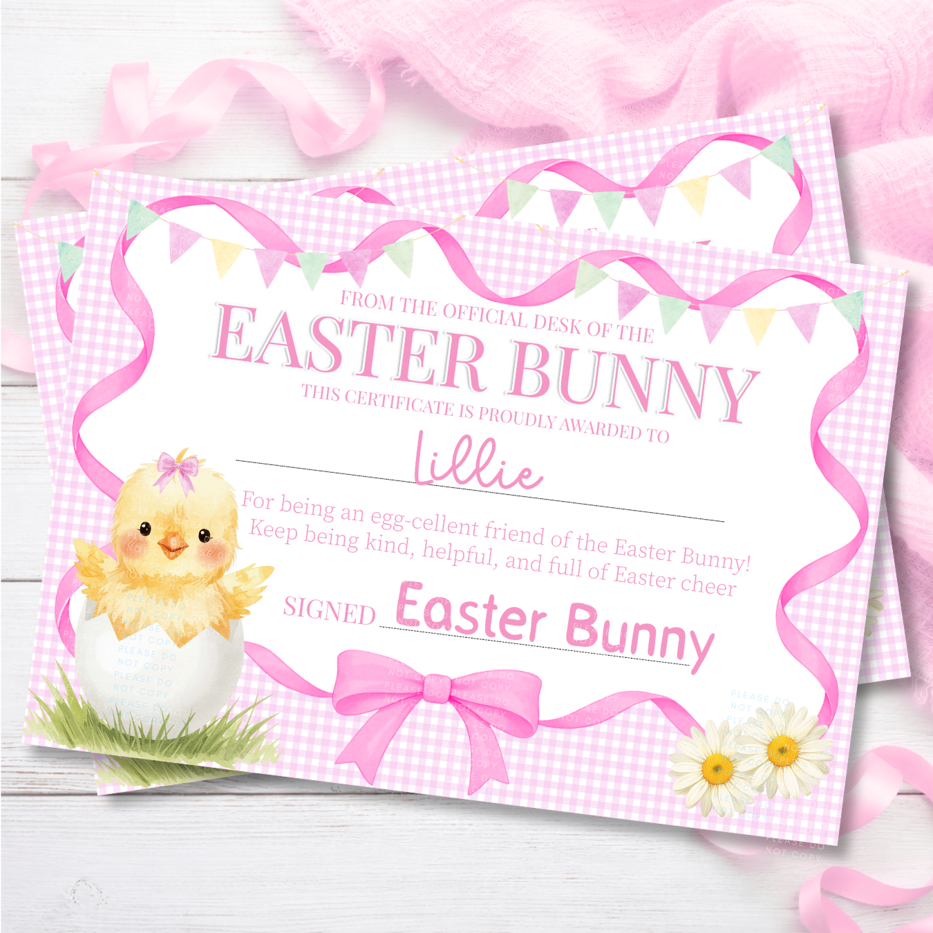 PRINTED RANGE - PINK EASTER CHICK- A4 LANDSCAPE CERTIFICATE - Eliza Henri