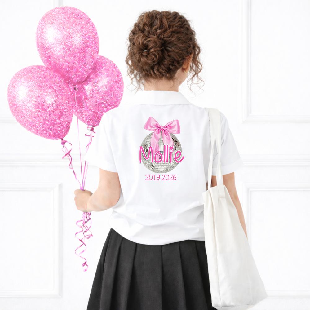 CUSTOM DTF TRANSFER- PINK DISCO BALL- SCHOOL LEAVERS 2026 - Eliza Henri