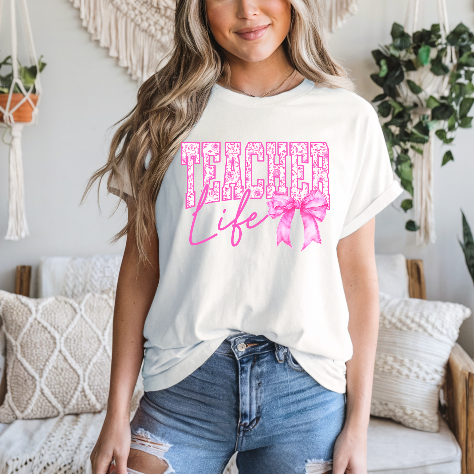 DTF TRANSFER | PINK TEACHER LIFE BOW - Eliza Henri
