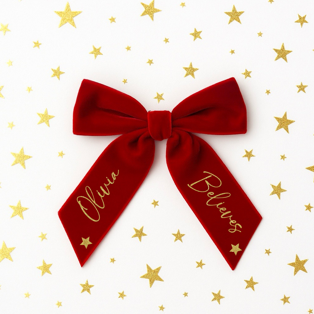 Custom Gold Glitter Personalised Believes Hair Bow Names (FOR VELVET HAIR BOWS)