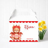 ST DAVID'S DAY - RED DRAGON BEAR WITH BOWS - TREAT BOX LABEL